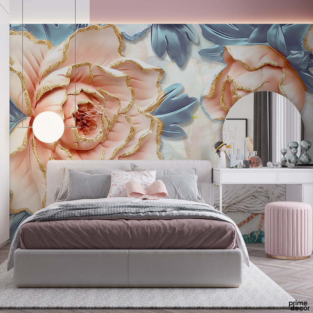 Blue & Pink Macro Flower | Floral Wallpaper Mural - Prime Décor