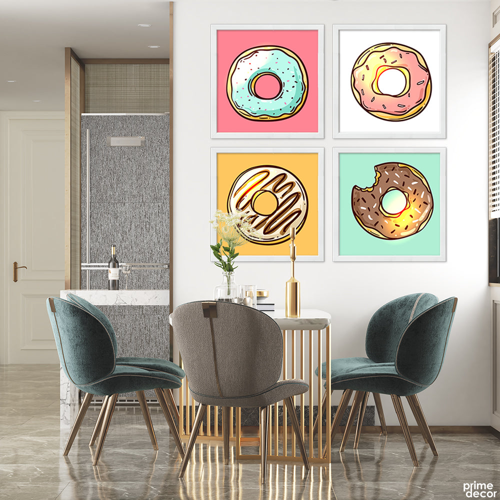 Colorful Donuts Poster Art (4 Panel) Food Poster Wall Art - Prime Décor