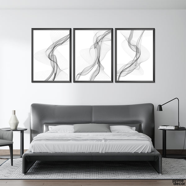 Waves in Abstract Line Art (3 Panel) Digital Abstract Wall Art - Prime Décor