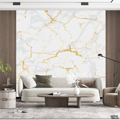 Beautiful Golden Abstract Design Over White Background | Abstract Wallpaper Mural - Prime Décor