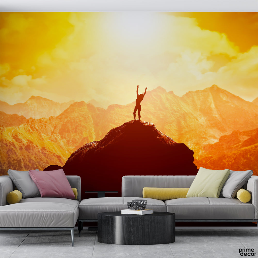 Person Mountain Background | Wallpaper Mural - Prime Décor