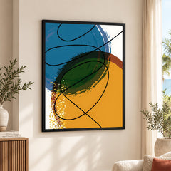 Sea Blue & Brown Abstract With Black Line | Abstract Office Artwork #0010