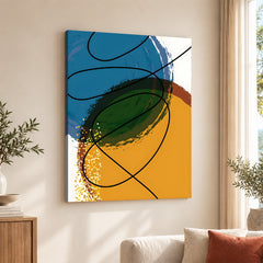 Sea Blue & Brown Abstract With Black Line | Abstract Office Artwork #0010