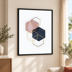 Blue & Beige Geometric Shapes Abstract Design | Abstract Office Artwork #00100