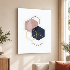 Blue & Beige Geometric Shapes Abstract Design | Abstract Office Artwork #00100
