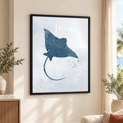 Blue Stingray Fish Over Silver Background | Abstract Animal Artwork #00105