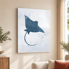 Blue Stingray Fish Over Silver Background | Abstract Animal Artwork #00105