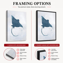Blue Stingray Fish Over Silver Background | Abstract Animal Artwork #00105