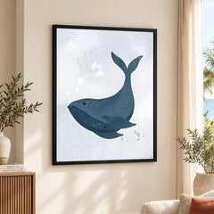 Blue Whale Over Silver Background | Abstract Animal Artwork #00106