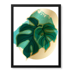 Green Tropical Leaves Over White & Hazel Background | Abstract Floral Artwork #00108