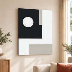 Beautiful Black & Grey Design With White Moon Shape | Abstract Office Artwork #00114