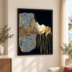 Dark Blue Grey & Gold Metallic Design | Abstract Office Artwork #0012