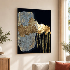 Dark Blue Grey & Gold Metallic Design | Abstract Office Artwork #0012