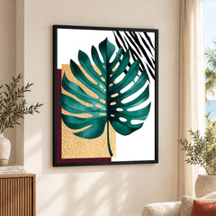 Beautiful Tropical Leave Over White & Black Background | Abstract Floral Artwork #00124