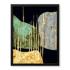 Sea Green Grey & Gold Metallic Design On Blue Background | Abstract Office Artwork #0013