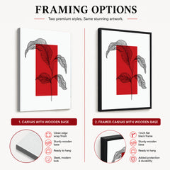 Black Leaves Abstract Design Over Red & White Background | Abstract Office Artwork #00130