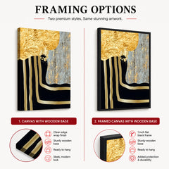 Grey & Gold Metallic Design On Blue Background | Abstract Office Artwork #0014