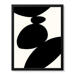 Black Stone Shape Design Over White Beige Background | Abstract Office Artwork #00146