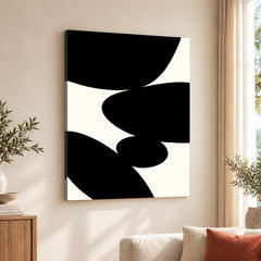 Black Stone Shape Design Over White Beige Background | Abstract Office Artwork #00147