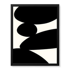Black Stone Shape Design Over White Beige Background | Abstract Office Artwork #00148