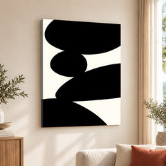 Black Stone Shape Design Over White Beige Background | Abstract Office Artwork #00148
