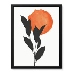 Grey Tropical Leaves With Orange Moon Shape | Abstract Floral Artwork #0015