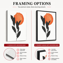 Grey Tropical Leaves With Orange Moon Shape | Abstract Floral Artwork #0015