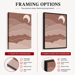Brown & Beige Abstract Mountains Portrait With White Moon | Abstract Office Artwork #00155