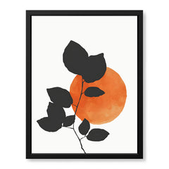 Grey Tropical Leaves With Orange Moon Shape | Abstract Floral Artwork #0016