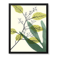 Green & Black Tropical Leaves Art Over White Background | Abstract Floral Artwork #00167
