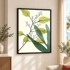 Green & Black Tropical Leaves Art Over White Background | Abstract Floral Artwork #00167