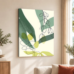 Green & Black Tropical Leaves Art Over White Background | Abstract Floral Artwork #00168