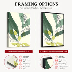 Green & Black Tropical Leaves Art Over White Background | Abstract Floral Artwork #00168