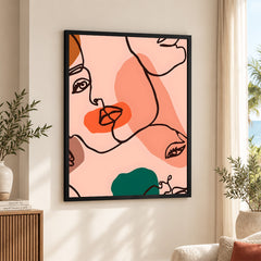 Beige & Pink Beautiful Women Face Art Abstract Design | Abstract Fashion Artwork #00173