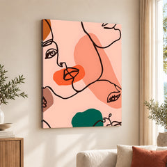 Beige & Pink Beautiful Women Face Art Abstract Design | Abstract Fashion Artwork #00173