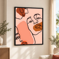 Beige & Pink Beautiful Women Faces Art Abstract Design | Abstract Fashion Artwork #00174
