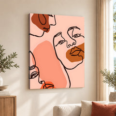 Beige & Pink Beautiful Women Faces Art Abstract Design | Abstract Fashion Artwork #00174