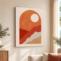 Red & Brown Abtract Design With White Moon | Abstract Office Artwork #00176