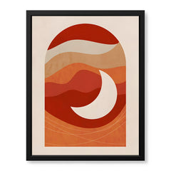 Red & Brown Abtract Design With White Moon | Abstract Office Artwork #00177