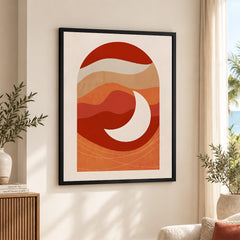 Red & Brown Abtract Design With White Moon | Abstract Office Artwork #00177