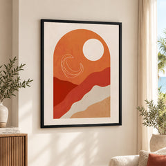 Red & Brown Abtract Design With White Moon | Abstract Office Artwork #00178