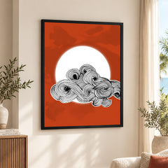 Black & White Abtract Design Over Red Background | Abstract Office Artwork #00179