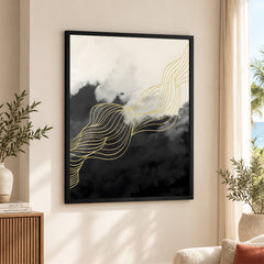 Black & White Background With Golden Lines | Abstract Office Artwork #0018