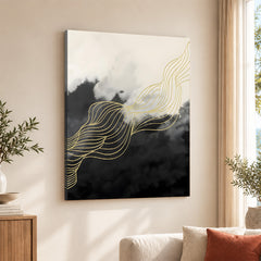 Black & White Background With Golden Lines | Abstract Office Artwork #0018