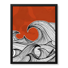 Black & White Waves Design Over Red Background | Abstract Office Artwork #00181