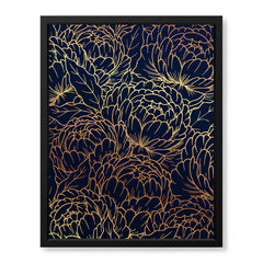 Beautiful Golden Floral Design Over Blue Background | Abstract Floral Artwork #00182