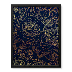 Beautiful Golden Floral Design Over Blue Background | Abstract Floral Artwork #00184