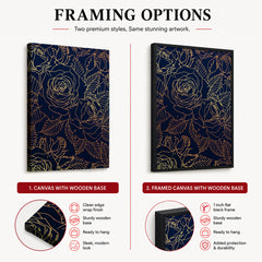 Beautiful Golden Floral Design Over Blue Background | Abstract Floral Artwork #00184