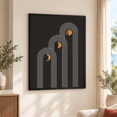White Lines Over Golden Moon With Black Background | Abstract Fashion Artwork #00189