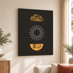 White Line Art With Gold Moon Design Over Black Background | Abstract Fashion Artwork #00192